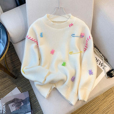 Stylish Korean Kawaii Sweater Women Autumn Winter Long Sleeve O-neck Loose Tops Pullover Casual Fashion Ladies Chic Jumper 2022