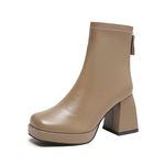 New Fashion Ankle Boots for Women High Heels Chunky Platform Stretch Fabric Square Toe White Sole Zipper Young Lady Booties 2022