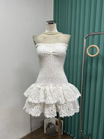 Australia seaside holiday flounce heavy industry embroidery sexy tube top strapless skirt dress fairy travel shoot lady