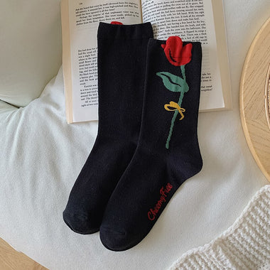 New Purple Socks Women Ethnic Embroidery Harajuku Crew Socks Japanese Korean Fashion Vintage Streetwear Kawaii Long Socks Women