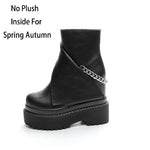 Spring Autumn Winter New Slim Height Increasing Platform Metal Chain Genuine Leather Women High-top Short Modern Trouser Boots