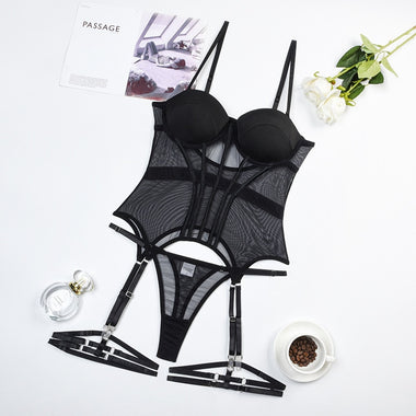MIRABELLE Lingerie Sets for Women Padded Female Underwear Outfit G-string Transparent Bilizna Set Push Up Lace Corset Top Garter