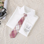 Women White Blouses Shirts Short Sleeve Print Rabbit Lapel 2023 Summer Tops Female Clothing Preppy Style JK Uniform Blusas
