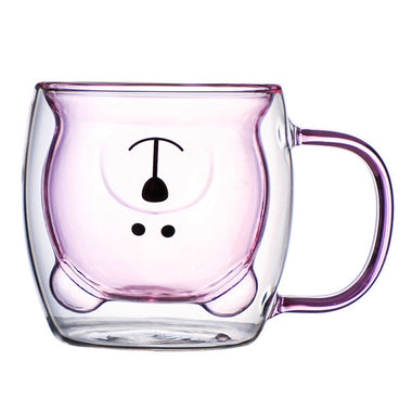 Cute Bear Whisky Glass Cup Double Wall Milk Coffee Mug Insulated Animal Double-layer Espresso Water Cups Christmas Festival Gift