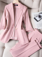 Casual Small Suit Jacket Women's Ninth Pants 2023 Summer Thin Korean Fashion Cropped Sleeve Coat Two Piece Sets Womens Outifits