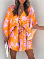 Spring Summer Dress 2023 New In Fashion Beach Style Sexy Dress V-neck Lace Up Print Loose Skirt Elegant Party Dresses for Women