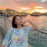 Short Sleeve T-shirt for Women 2023 New Summer Design Sense Cartoon Print Loose Sweet Cool Hot Girl Shoulder Half Sleeve Top