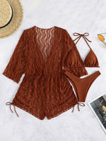 3 Pieces Bikini Tropical Print Swimsuit Halter Drawstring Side Swimwear Women 2023 Bathing Suit Female Swimming Summer Beachwear