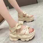 Summer High Platform Women Sandals 9CM Wedge Heels Bowknot Slipper Fashion 2023 Outside Chunky Sandals Beach Casual Slides Woman