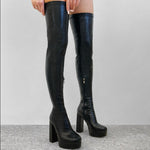 Women Thigh High Boots Double Platform Block High Heels Over The Knee Boots Zip Sexy Long Shoes Boots For Woman