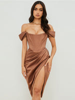 High Quality Satin Bodycon Dress Women Party Dress 2021 New Arrivals White Midi Bodycon Dress Celebrity Evening Club Dress