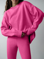 Women Sweater Suits Knitted Oversized Tracksuit Casual Long Sleeve Pullover High Waist Straight Pants Two Piece Sets Women 2023