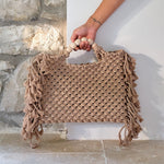 Crochet boho chic Summer fringe beach bag Macrame Tote handbag Beige blue market bag Vintage Style