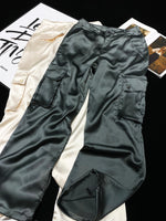 [YOZOU] Luxury Silk Gorpcore Solid Pink Drawstring Fluid Baggy Cargo Pants Women Black Beige Gray Streetwear Trousers Bottoms