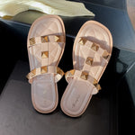 2023 New Summer Sandals Women's Fashion Studded Decorative Ankle Buckle Strap Low Square Heel Open Toe Women's Sandals