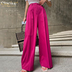 Clacive Blue Office Women'S Pants 2021 Fashion Loose Full Length Ladies Trousers Casual High Waist Wide Pants For Women