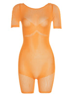 Kliou Knitted Hollow Out Playsuits Women Solid Sexy See Through Casual Short Sleeve O-neck Skinny Romper Female Concise Clothing