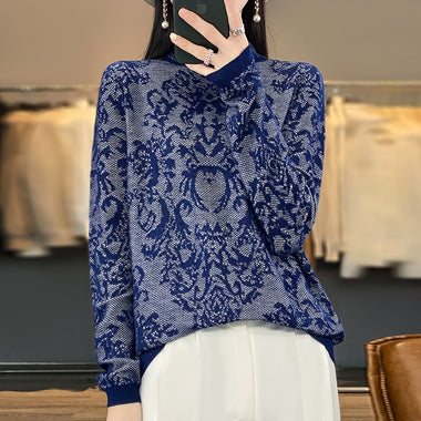 Spring/Summer Stereoscopic Hollow Wool Knit Sweater Women's Pullover Thin Fashion Long-Sleeved Half-High Collar Sexy Chic Top