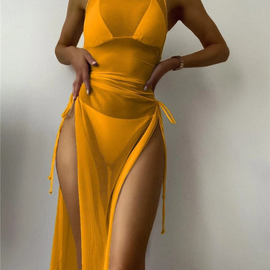 Halter 3pack Random Tropical Bikini Swimsuit Women Cover Up Swimwear Summer Beach Bathing Suit Bikini Set