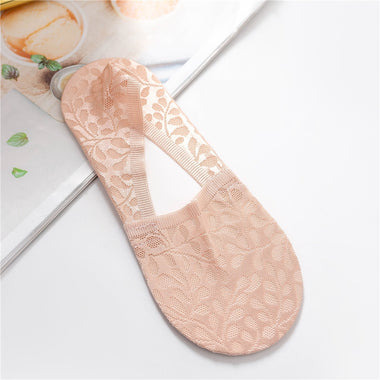 Silicone Anti-slip Short Socks Sexy Lace Flower Mesh Breathable Ankle Socks Summer Thin Invisible Low Cut No Show Socks Slippers