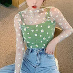Female Leisure Women Mesh Top Long Sleeve See Through Lace T-shirts Sexy Transparent Fishnet Tops Clubwear Tee Shirts