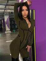 FQLWL Green Sexy Bodycon Long Sleeve Party Jumpsuits Summer Outfit Women 2023 Black Short Sleeve Rompers Casual Activewear