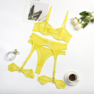 Sexy Bra and Panty Set Sensual Lingerie See Through Bra Kit Push Up Seamless Sheer Lace Intimate Soft Erotic Sets Garter