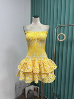 Australia seaside holiday flounce heavy industry embroidery sexy tube top strapless skirt dress fairy travel shoot lady