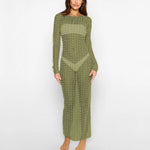 Fashion Sexy Hot Diamond Blouse Mesh Dress Perspective Pin Bead Sundress Wrap Hip Skinny Sheath Long Sleeve Beach Solid Dresses
