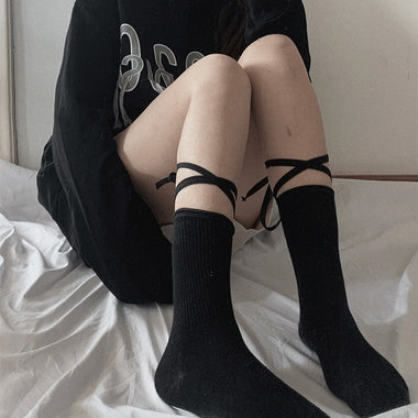 Jk Tie Lace Fishnet Stockings Irregular Split-toe Calf Socks Women's Middle Tube Socks Straps Summer Sexy Long Japanese Socks