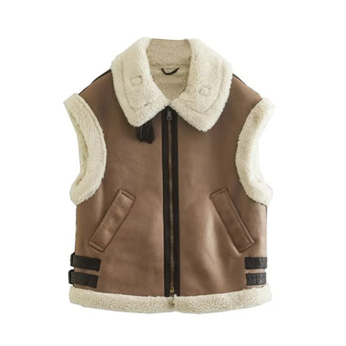 Suninheart Women 2022 Autumn New Fashion Fur In One Waistcoat Vintage Sleeveless Female Vest Coat Chic Tops
