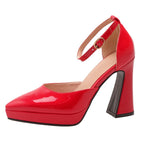 New Buckle Strap Woman Wedding Shoes Heels Sandals Patent Leather Pointed Toe Ladies Sexy White Red Platform Pumps Womens Shoes