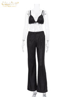 Clacive Sexy Glitter Sleeveless Crop Top Two Piece Pants Set Women Summer High Waist Pants Set Bodycon Straight Trouser Suits