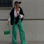 2023 New Spring Summer Women's Casual Straight Classic Green Black Rose Red High Waist Pants Korean Wide Leg Trousers For Women