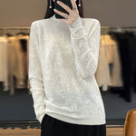 Spring/Summer Stereoscopic Hollow Wool Knit Sweater Women's Pullover Thin Fashion Long-Sleeved Half-High Collar Sexy Chic Top