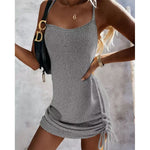 Summer Sleeveless Sling Mini Short Dress Women Casual Fashion Backless Drawstring Low Collar Solid Sexy Spring 2023 New Dresses