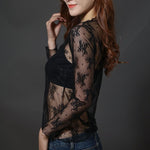 Female Leisure Women Mesh Top Long Sleeve See Through Lace T-shirts Sexy Transparent Fishnet Tops Clubwear Tee Shirts