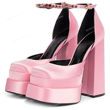 RIBETRINI Platform Chunky Heeled Ankle Strap Pumps Shoes Woman Spring Summer 2022 Heel Women Shoe Fashion Sexy Sandal Brand New