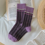New Purple Socks Women Ethnic Embroidery Harajuku Crew Socks Japanese Korean Fashion Vintage Streetwear Kawaii Long Socks Women