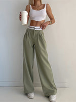 2023 New Spring Summer Women's Casual Straight Classic Green Black Rose Red High Waist Pants Korean Wide Leg Trousers For Women