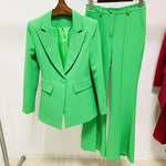 HIGH STREET Newest 2023 Runway Designer Suit Set Women's Single Button Blazer Flare Pants Suit