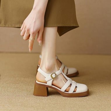 Vintage Fashion Women Sandals Office Ladies Pumps Chunk Heels Platforms Buckle Shoes Woman 2023 Summer
