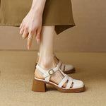 Vintage Fashion Women Sandals Office Ladies Pumps Chunk Heels Platforms Buckle Shoes Woman 2023 Summer