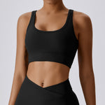 NCLAGEN Yoga Vest-type Bra Cross Strap Back Pilates Padded Running Crop Tank Top Women Push Up Gym Clothes Quick-drying Fitness