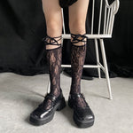 Jk Tie Lace Fishnet Stockings Irregular Split-toe Calf Socks Women's Middle Tube Socks Straps Summer Sexy Long Japanese Socks