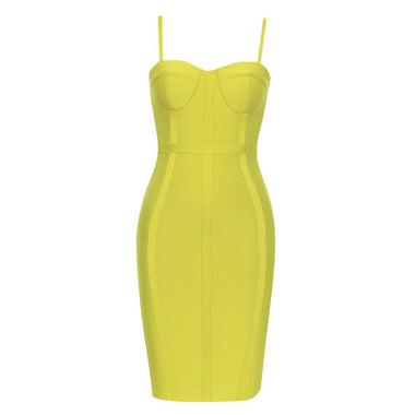 New Arrival Yellow Green Color Sexy V-Neck Spaghetti Strap Mini Dress Fashion‘s Sexy Woman Bandage Dress Evening Party Outfit