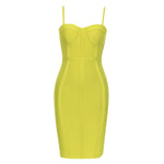 New Arrival Yellow Green Color Sexy V-Neck Spaghetti Strap Mini Dress Fashion‘s Sexy Woman Bandage Dress Evening Party Outfit