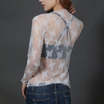 Female Leisure Women Mesh Top Long Sleeve See Through Lace T-shirts Sexy Transparent Fishnet Tops Clubwear Tee Shirts