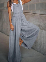 Summer Overalls For Women Blue Denim One-Piece Jumpsuits Loose Wide-Leg  With Pocket High-Waist Jumpsuits