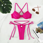Women Bikini Set 2023 Solid Triangle Chest Pad Swimwear Top Sexy Thong 2 Piece Bandage Cross Swimsuit for Swimming Surfing